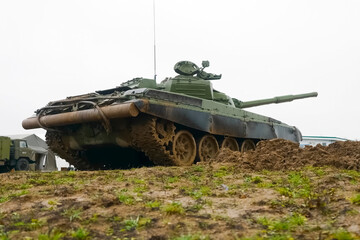 T-72 tank testing at proving ground overall view with hull and turret details.