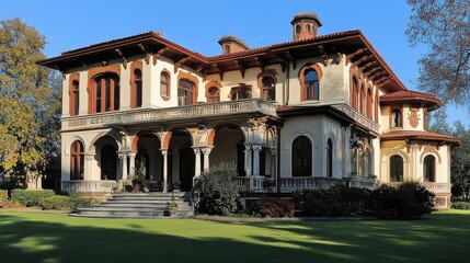 Magnificent Victorian Mansion in Autumn Sunlight