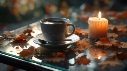 Autumnal coffee and candle