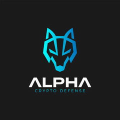 Geometric alpha wolf logo for crypto defense, symbolizing strength, security, and modern digital protection for a professional brand.