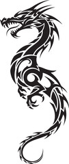 Tribal dragon vector in Asian and Polynesian tattoo style. Bold lines, fierce silhouette. Ideal for fantasy art, body art, emblems. Scalable and editable for creative use