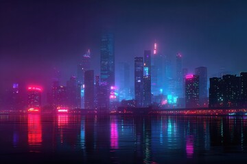 Futuristic neon cyberpunk city skyline wallpaper
