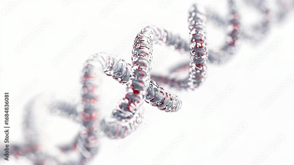 Poster dna structure rotating on white background in 3d rendering