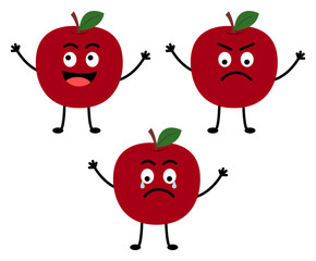 Collection of Cute Character Red Apple with Happy Angry Sad Expression