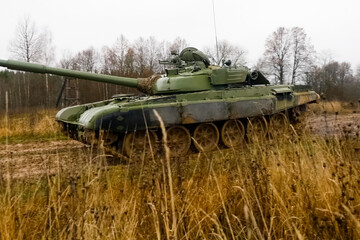 T-72 tank testing at proving ground overall view with hull and turret details.