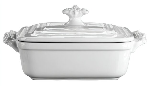White ceramic square baking dish with lid