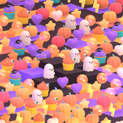 3D render kawaii Halloween Parade.