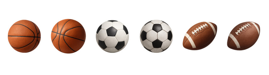 Collection of realistic sports balls isolated on transparent background