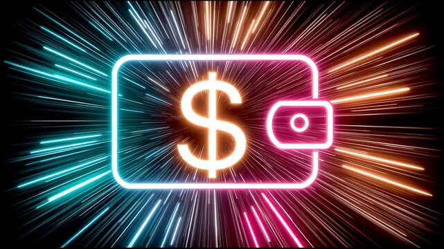 Una billetera futurista emite luces ne&oacute;n en un fondo din&aacute;mico. El dise&ntilde;o resalta la innovaci&oacute;n y la modernidad, ideal para quienes buscan estilo en gadgets tecnol&oacute;gicos.