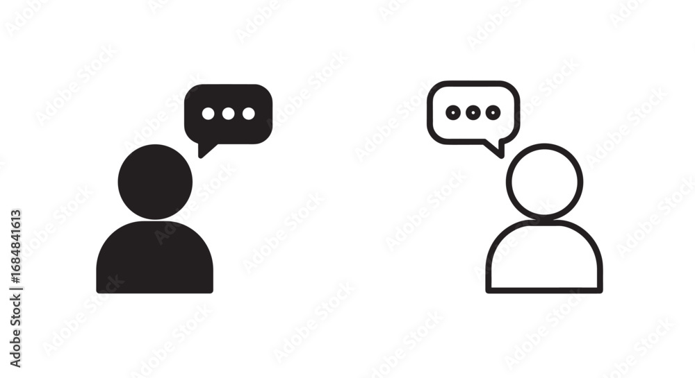 Poster silhouette and outline chat icons for communication and interface design
