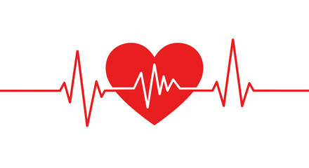 Heartbeat signal with red heart and ekg line for medical and health concepts
