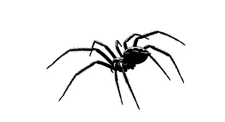 Black silhouette of a spider with detailed legs on white background