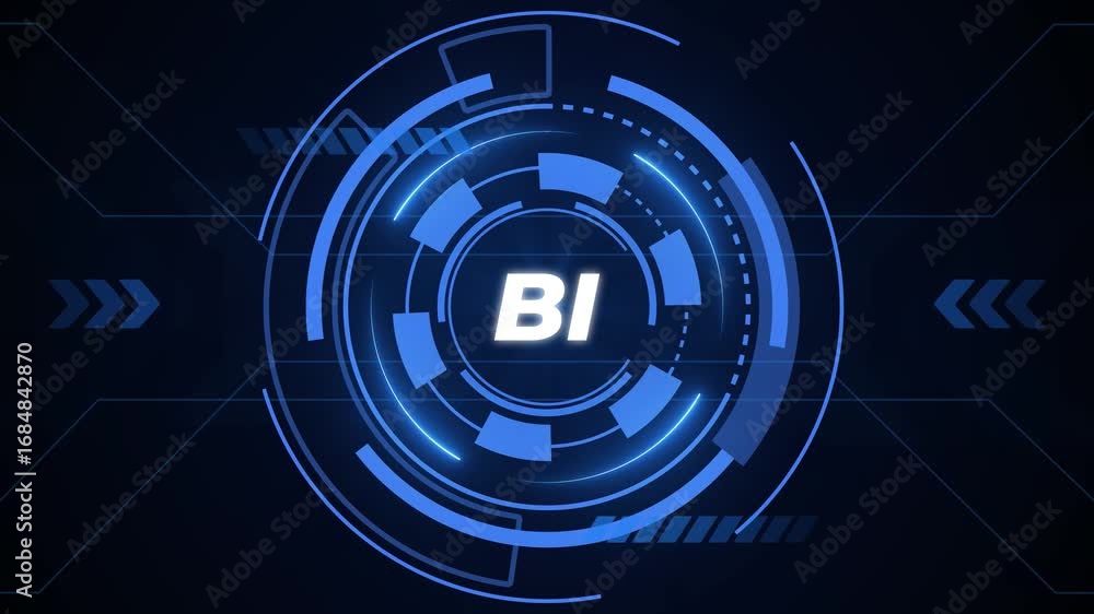 Aufkleber digital bi business intelligence interface with glowing blue circles and data streams technology fut