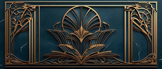 Golden art deco frame with ornament.