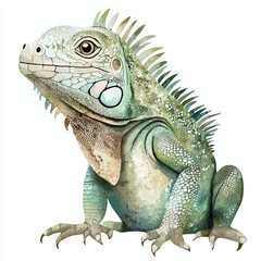 Obraz premium Watercolor Illustration of a Green Iguana with Detailed Scales and Spikes