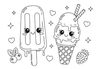 Ice Cream and Popsicle Coloring Book Page for Children Sweet Treats Fun