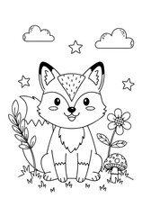 Charming fox outline drawing for children's creative coloring book activities, perfect for imaginative young artists