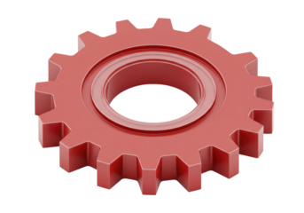 Isolated cogwheel or gear, red cog for mechanical engineering design projects and 3D rendering