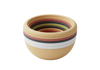Isolated stack of colorful round nesting bowls in a pile for mixing kitchen utensils