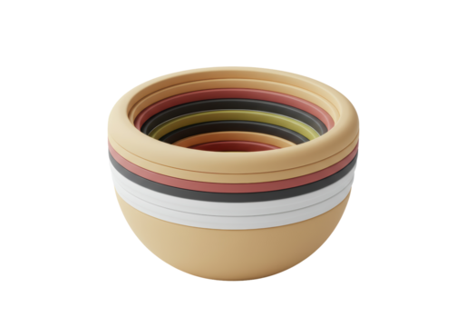 Isolated stack of colorful round nesting bowls in a pile for mixing kitchen utensils