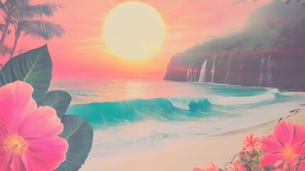 Sunset with sea view nature painting.