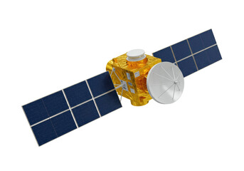 Isolated Satellite with Solar Panels and Communication Dish for Data Transmission Mission