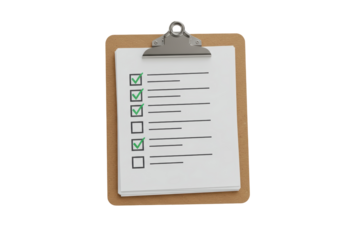 Isolated checklist on clipboard, checked boxes, tasks complete, job, work done, to-do list