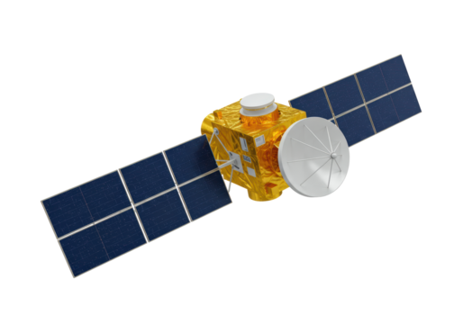 Isolated Satellite with Solar Panels and Communication Dish for Data Transmission Mission