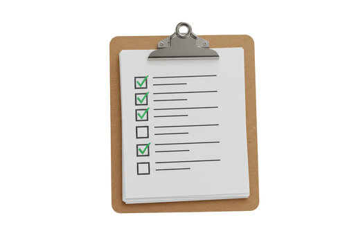 Isolated checklist on clipboard, checked boxes, tasks complete, job, work done, to-do list