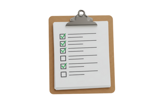 Isolated checklist on clipboard, checked boxes, tasks complete, job, work done, to-do list
