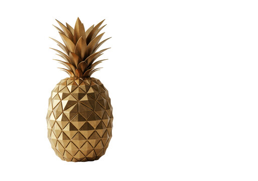 Isolated Gold Pineapple Sculpture for Tropical Theme Decoration and Minimalist Display