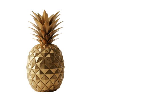Isolated Gold Pineapple Sculpture for Tropical Theme Decoration and Minimalist Display