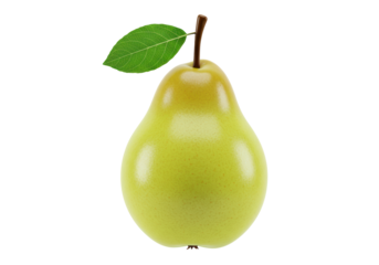 Isolated Juicy Bartlett Pear Fruit Close-Up With Green Leaf and Stem-Sweet and Ripe
