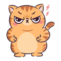 Cute cat on a white background in a simple children's style. Angry ginger cat . Vector illustration