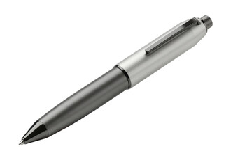 Isolated metallic ballpoint pen for writing, signing documents with silver finish cap clip