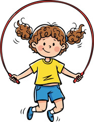 Cartoon of Girl Jumping Rope