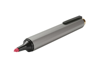Isolated Gray Pink Highlighter Pen With Cap Ready To Write, Draw, Highlight, Illustrate