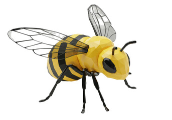 Isolated Low-poly Bumblebee, Design Render with Yellow and Black Stripes and Honeycomb Wings