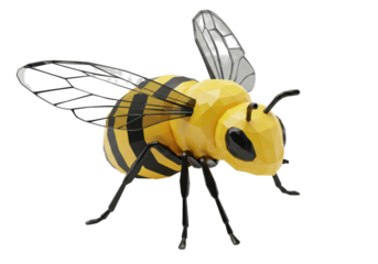 Isolated Low-poly Bumblebee, Design Render with Yellow and Black Stripes and Honeycomb Wings