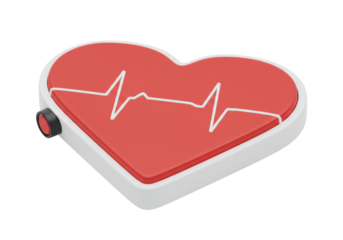 Isolated heartbeat pulse cardiogram on red heart shape, heart rate monitor tool for health