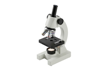 Isolated Light-Tan Microscope With Black Stage for Laboratory Research and Diagnostics Work