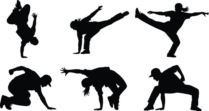 Dynamic breakdancing silhouettes capturing energetic street dance moves silhouette