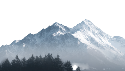 Snowy mountain range peaks through a hazy atmosphere