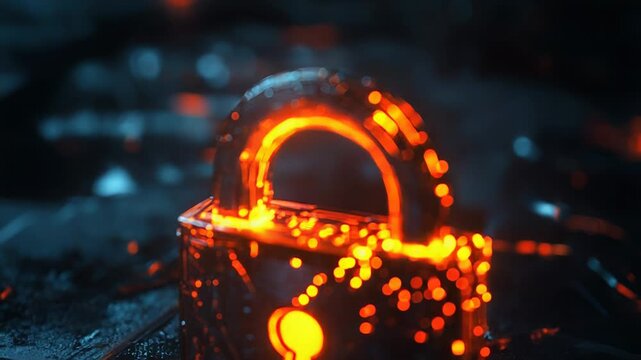 Glowing padlock symbolizing digital security in futuristic environment