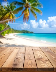 Fototapeta premium Wooden deck overlooking a tropical beach