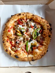 pizza on a wooden board