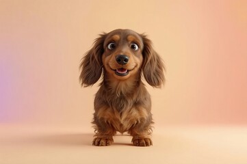 Playful Dachshund against peachy backdrop