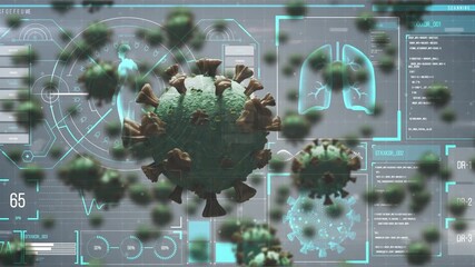 Animation of covid 19 cells and data processing - Powered by Adobe