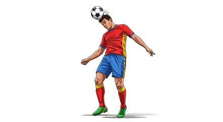 Dynamic soccer player powerfully heads ball during intense match, showcasing athletic skill and competitive spirit for sports media
