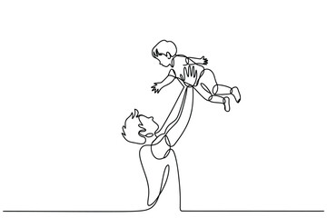 Father throws baby in the air in a simple line drawing
